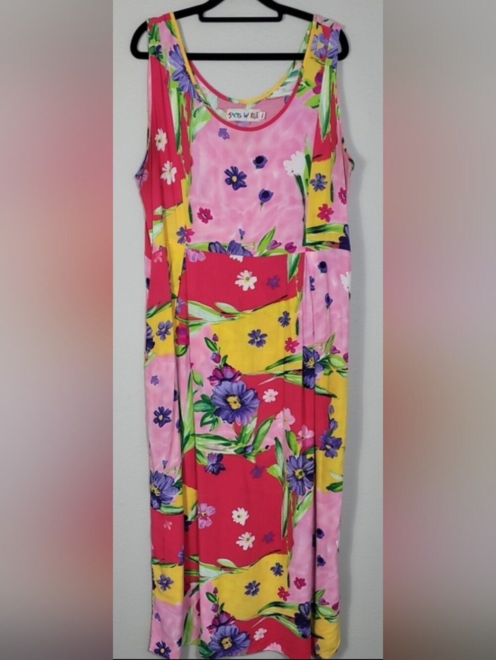 Vintage Jams World Floral Maxi Dress Size XL Bright Colorful Rayon Hawaiian